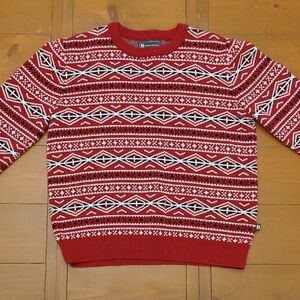 B by Brooks Brothers Red and Black Patterned Crewneck Kids Sweater